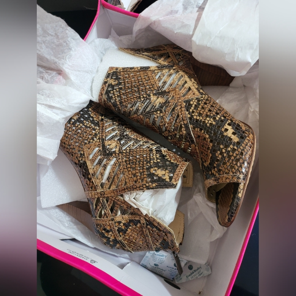 Vince Camuto Retro Python Peep-Toe Wedges